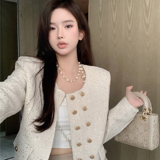 Fashion Sequin Crew Neck Jacket