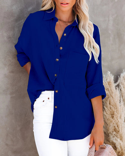 Fashion Long Sleeve V-Neck Button Linen Shirt