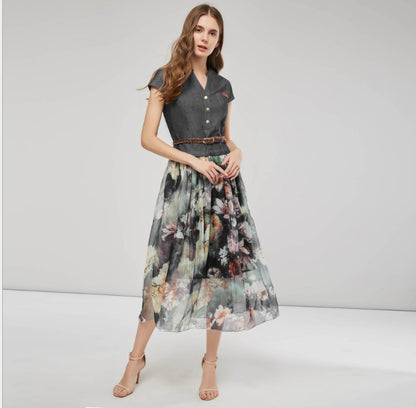 Noémie Denim Floral Midi Dress