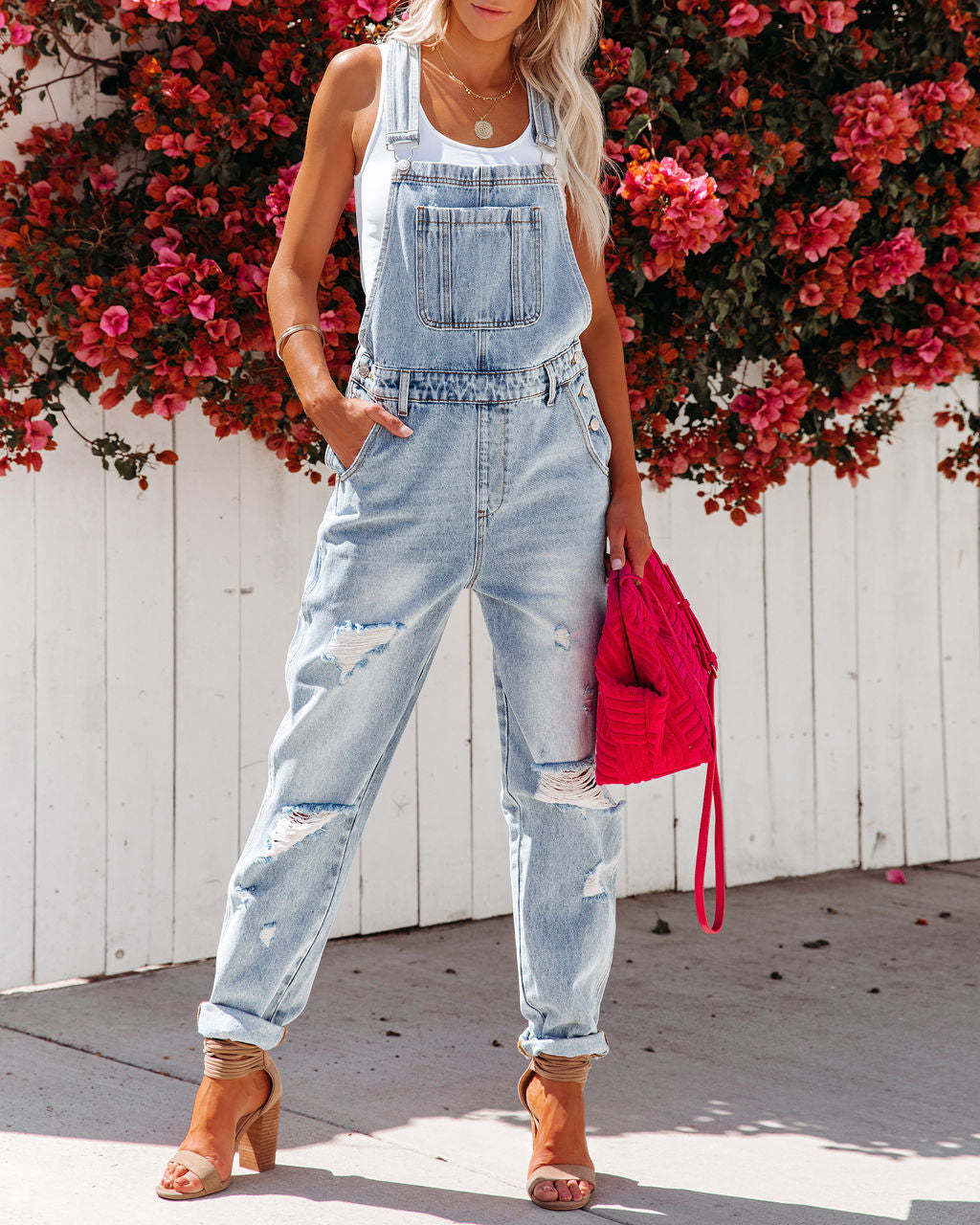 Fashion Denim Jumpsuit With Shoulder Straps