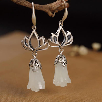 Fashion White Gold Jade Orchid Eardrops