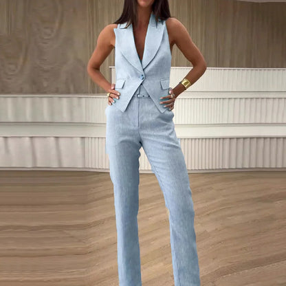 Fashion Minimalist Sleeveless Vest Pant Suit