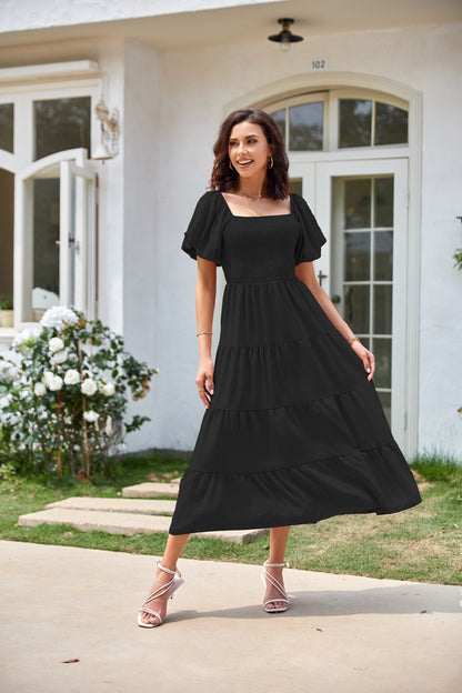 Fashion Square Collar Puff Sleeve Dress