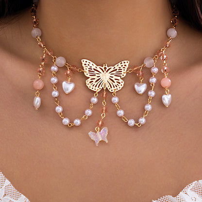 Fashion Beaded Butterfly Wind Dopamine Necklace