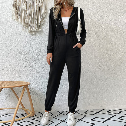 Fashion Hooded Zipper Jumpsuit