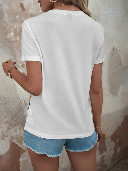 Fashion Stripes Printed Stitching Button Short-sleeved T-Shirt