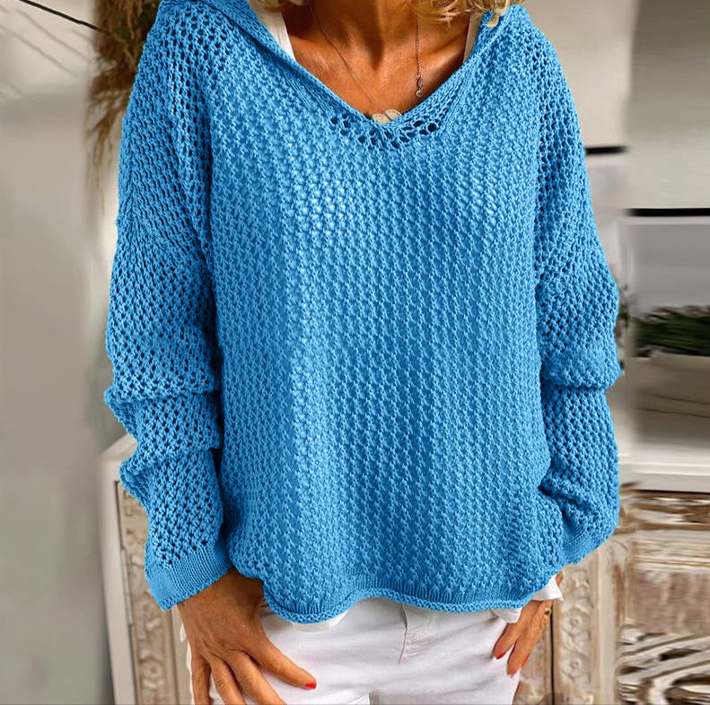 Fashion Knitted Hooded Thin Loose Sweater