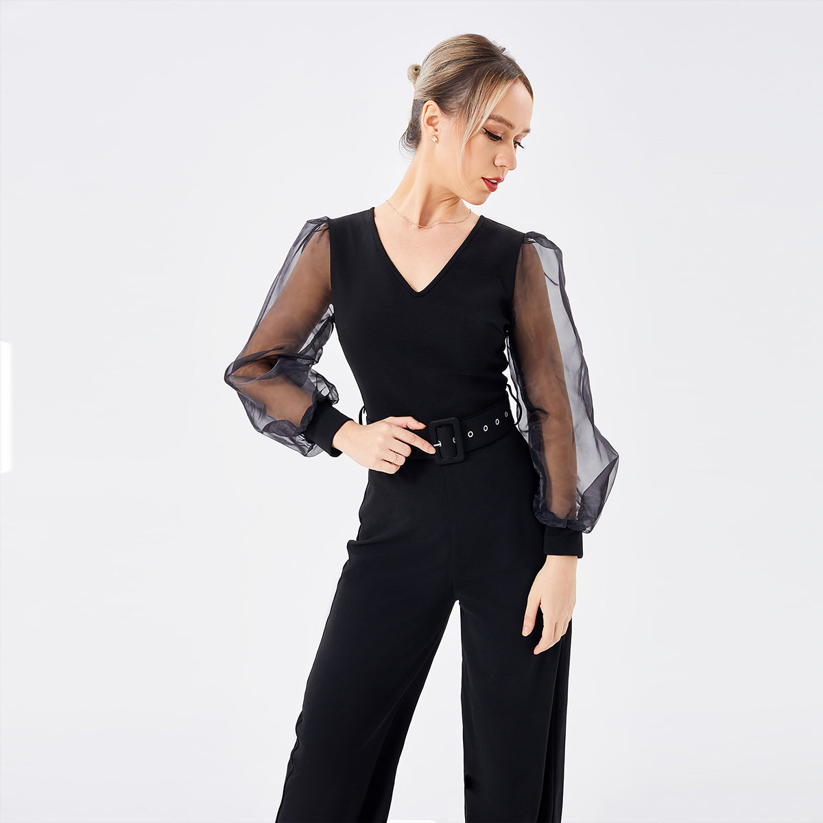 Fashion Patchwork V-Neck Jumpsuit