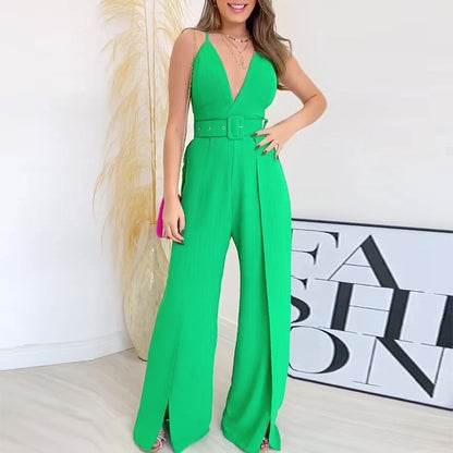 Fashion Brace High Waist Hem Jumpsuit