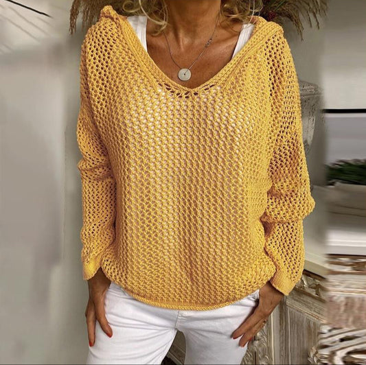Fashion Knitted Hooded Thin Loose Sweater