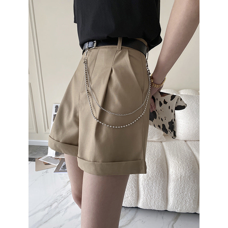 Fashion Retro Design Side Chain Suit Shorts