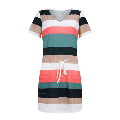 Fashion Striped Print Short-sleeved Dress