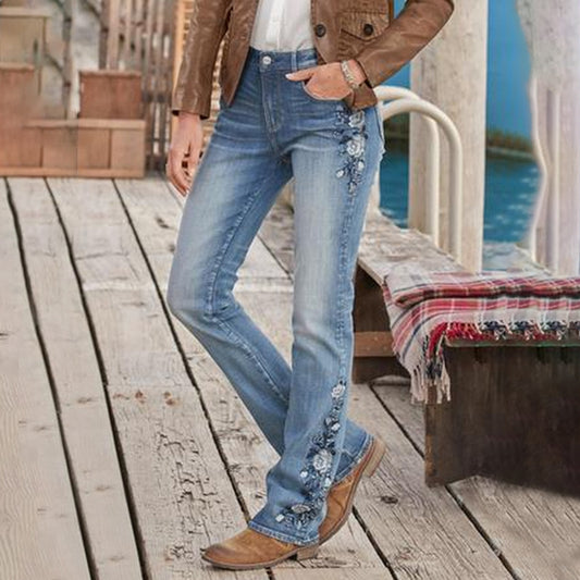 Fashion Embroidered Bootcut Slim Fit Jeans