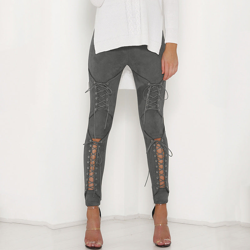 Fashion Lace-up cornskin velvet pants