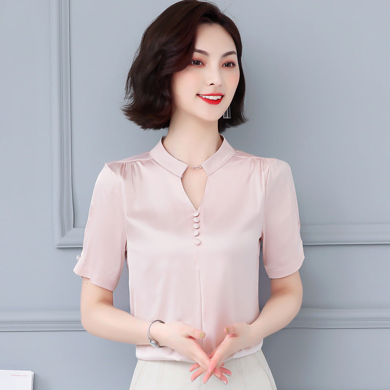 Fashion Solid Color V-neck Shirt