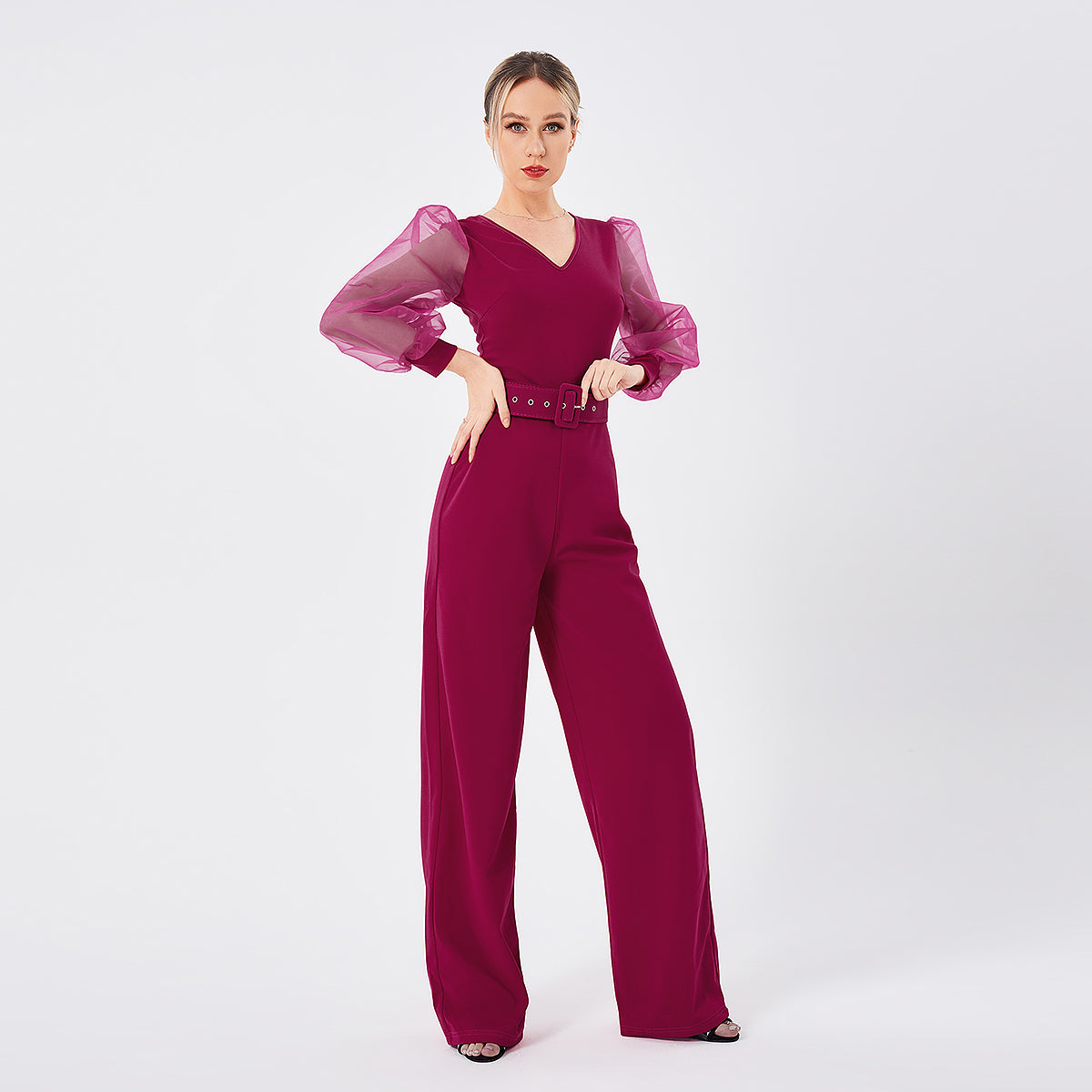 Fashion Patchwork V-Neck Jumpsuit