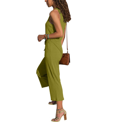 Fashion Round Neck Sleeveless Loose Jumpsuit