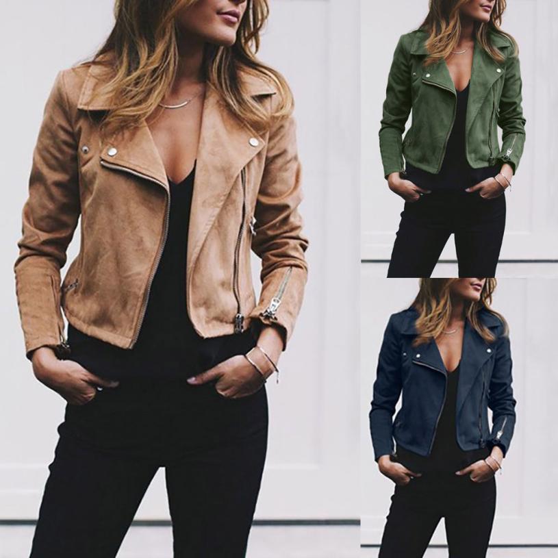 Fashion Lapel And Diagonal Zipper Short Jacket