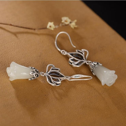 Fashion White Gold Jade Orchid Eardrops