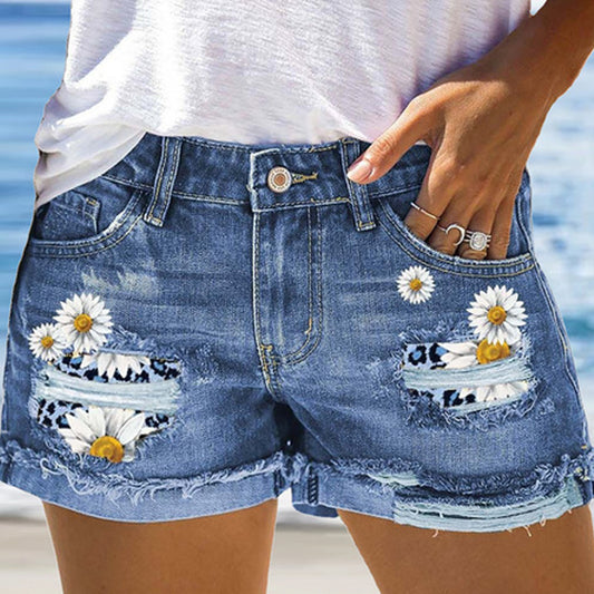 Fashion Printed Denim Shorts Street Hipster