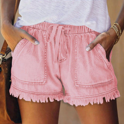 Fashion Fringed elastic loose jeans shorts