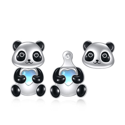 Fashion Sterling Silver Panda Stud Earrings