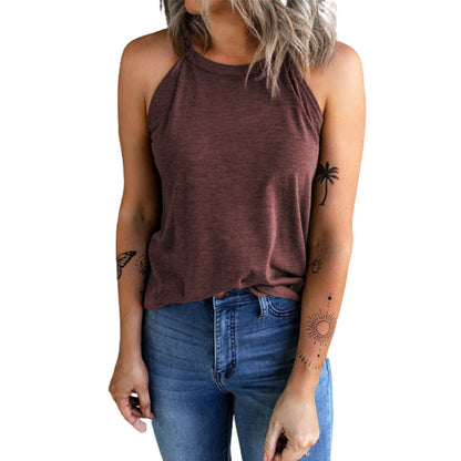 Fashion Solid Color Round Neck Sleeveless T-Shirt