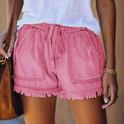 Fashion Fringed elastic loose jeans shorts