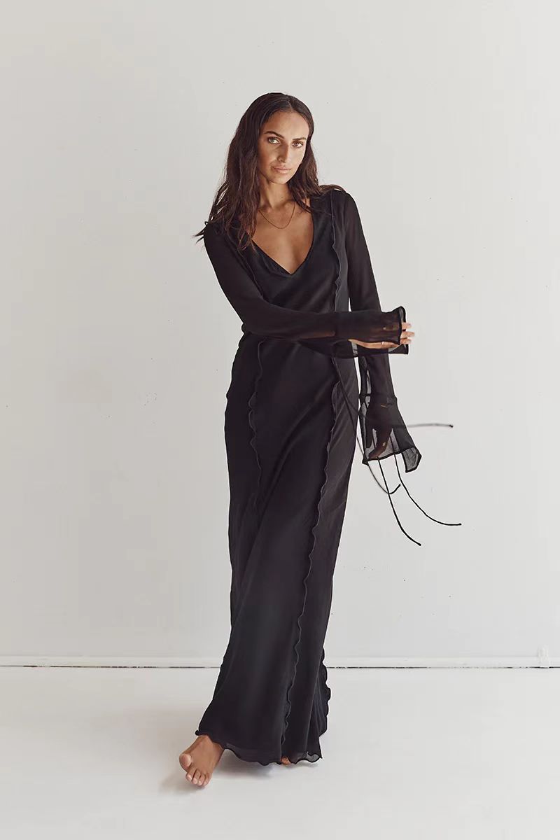 Fashion See-through V-neck Loose Dress