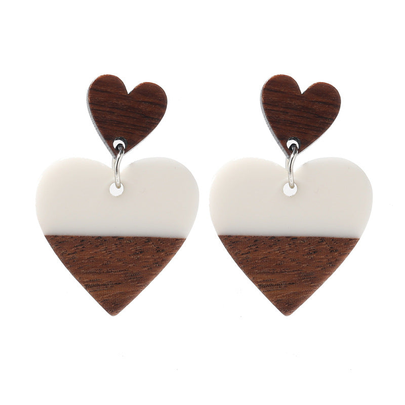 Fashion Exaggerated Geometry Heart-Shaped Wood Acrylic Earrings