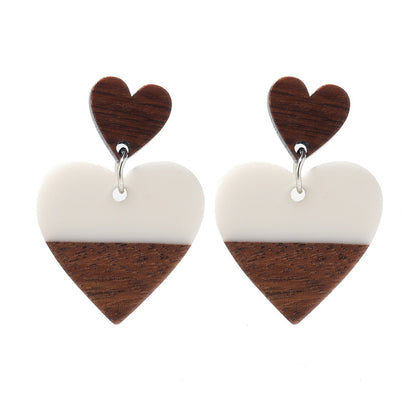 Fashion Exaggerated Geometry Heart-Shaped Wood Acrylic Earrings