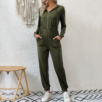 Fashion Hooded Zipper Jumpsuit