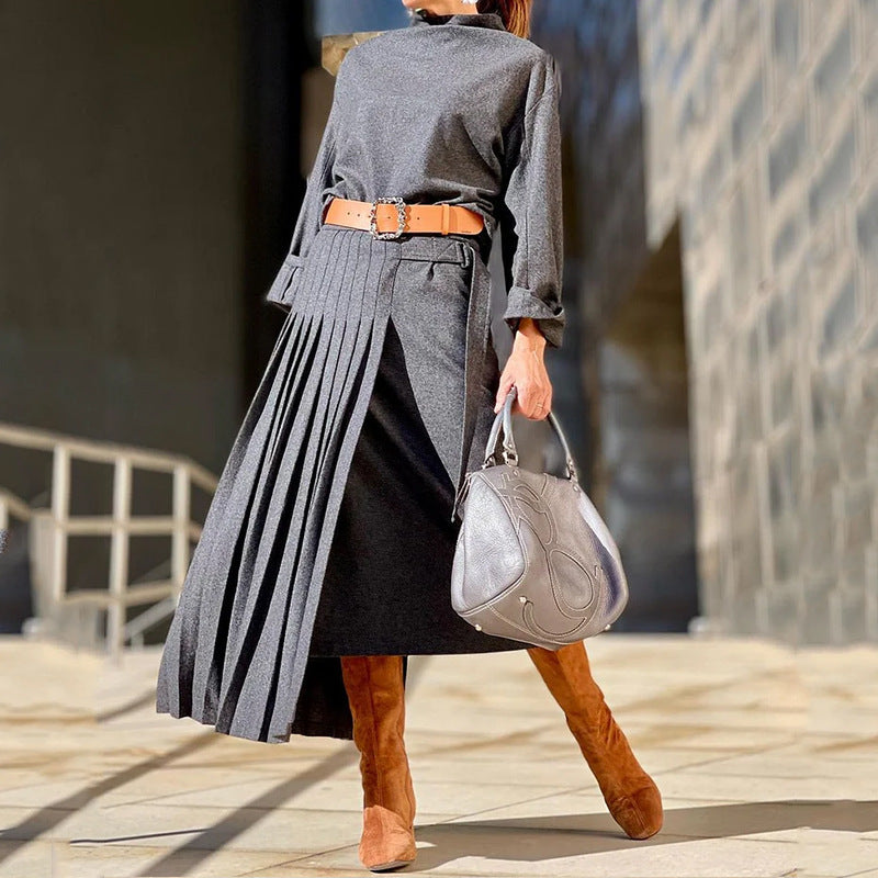 Fashion Long Sleeve Loose Midi Dress Suit