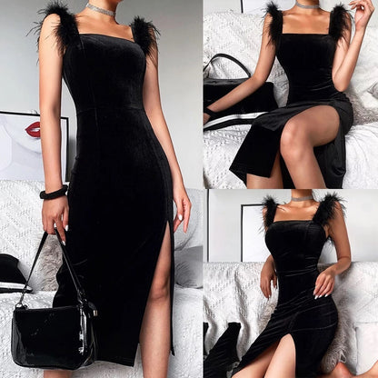 Fashion Elegant Slim Fit High Slit Midi Dress