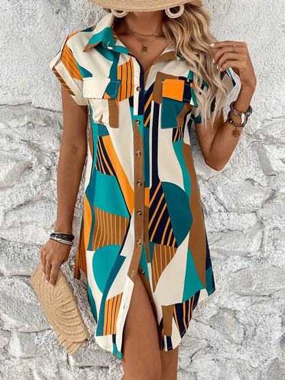 Fashion Geometric Printed Shirt Dress
