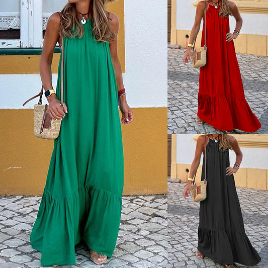 Fashion Sleeveless Halter Long Beach Dress