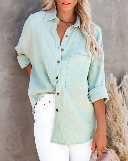 Fashion Long Sleeve V-Neck Button Linen Shirt