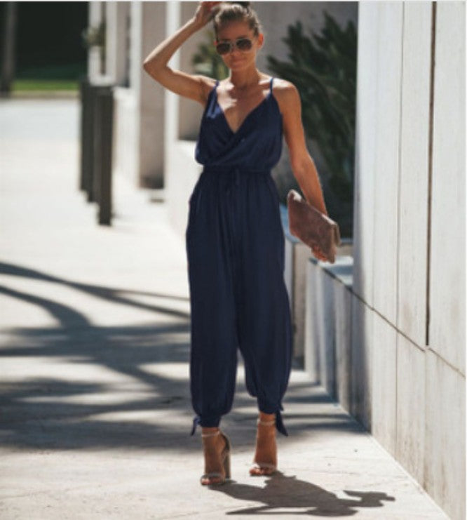 Fashion backless tether jumpsuit