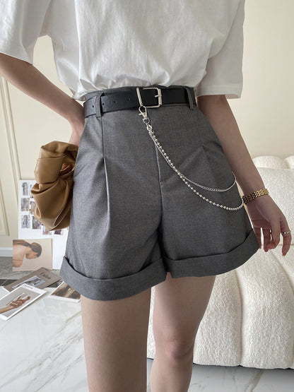 Fashion Retro Design Side Chain Suit Shorts