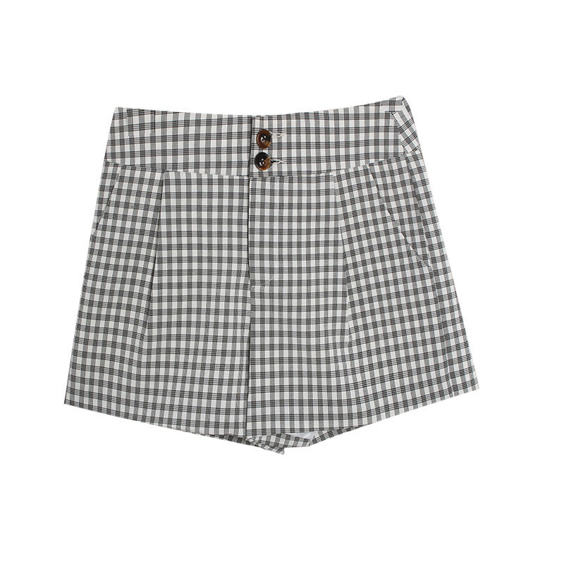 Fashion High waist plaid wide-leg shorts