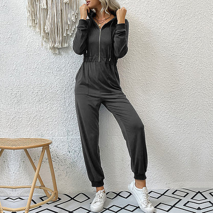 Fashion Hooded Zipper Jumpsuit