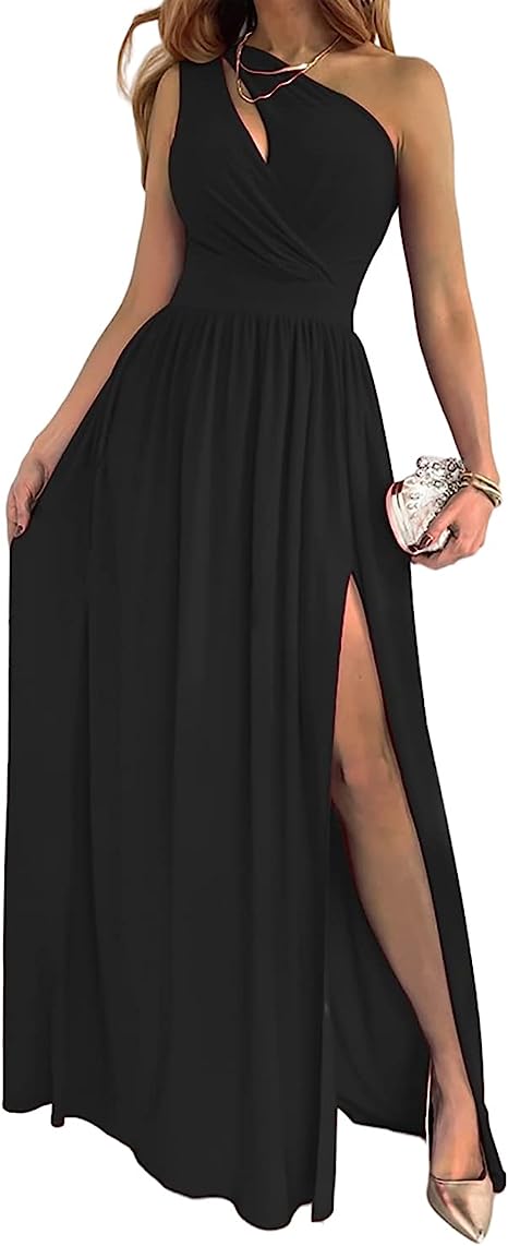 Fashion One-Shoulder High Split Maxi Dress