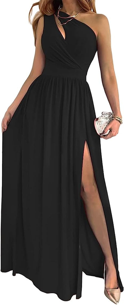 Fashion One-Shoulder High Split Maxi Dress