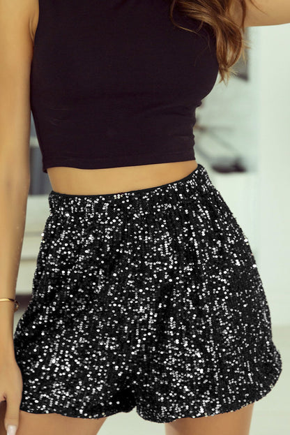 Fashion Sequined High Waist Straight Shorts