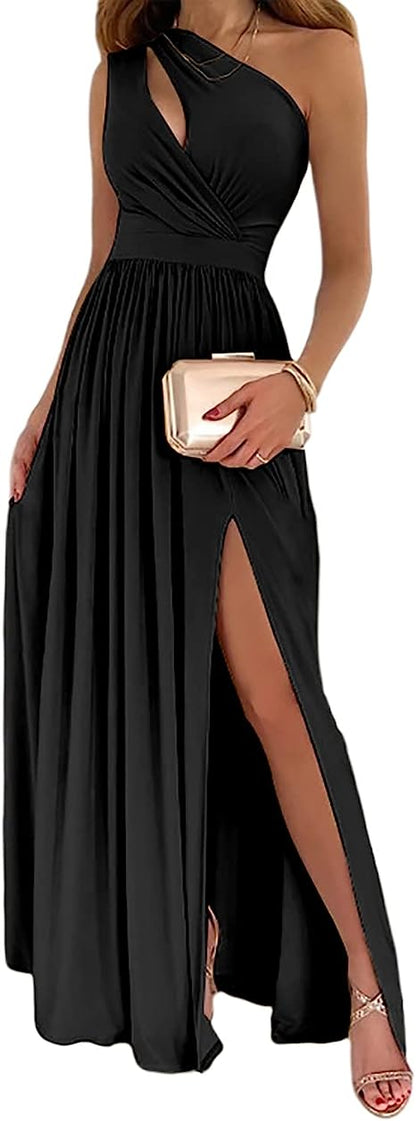 Fashion One-Shoulder High Split Maxi Dress