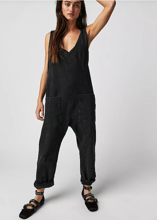 Fashion Solid Color Suspender Jumpsuits