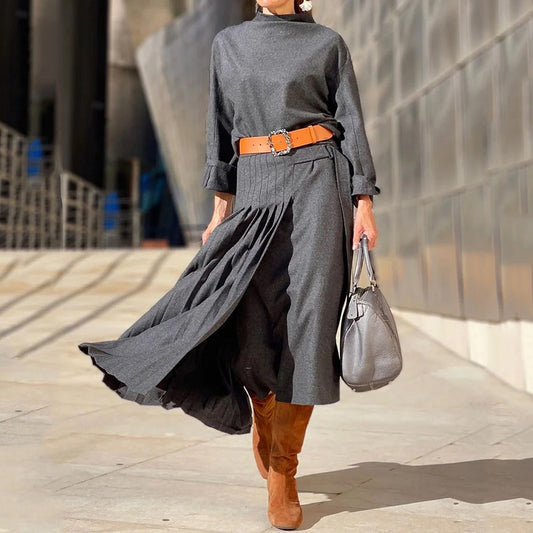 Fashion Long Sleeve Loose Midi Dress Suit