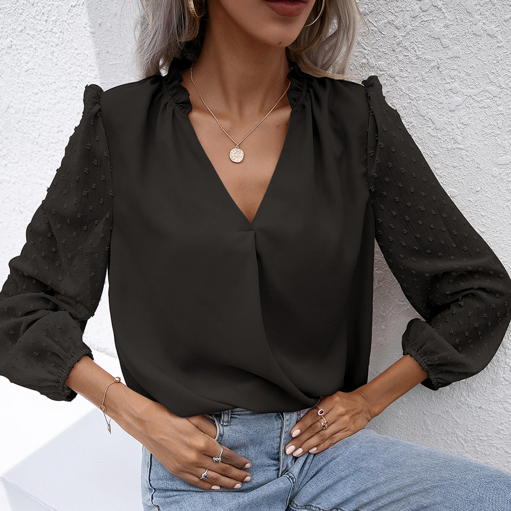 Fashion Puff Sleeve V-Neck Shirt