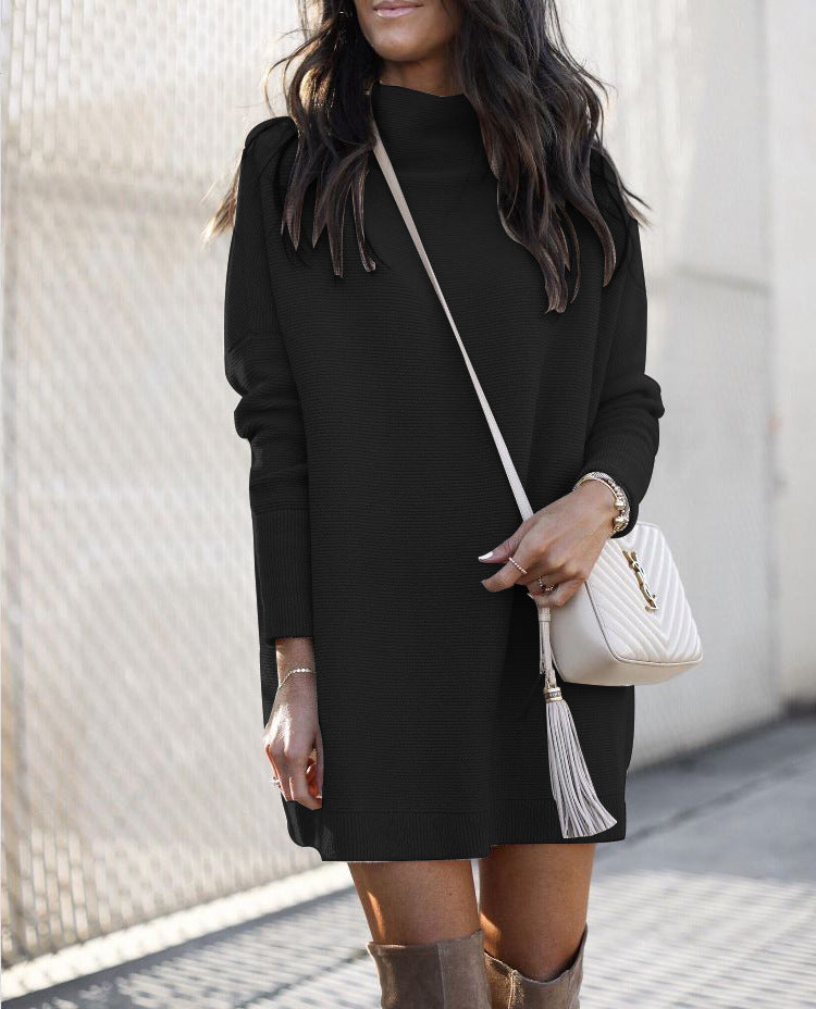 Fashion Round Neck Knitted Long-sleeved Dress