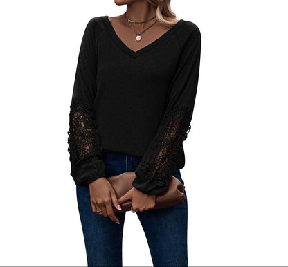 Fashion Loose V-Neck Lace Sweater